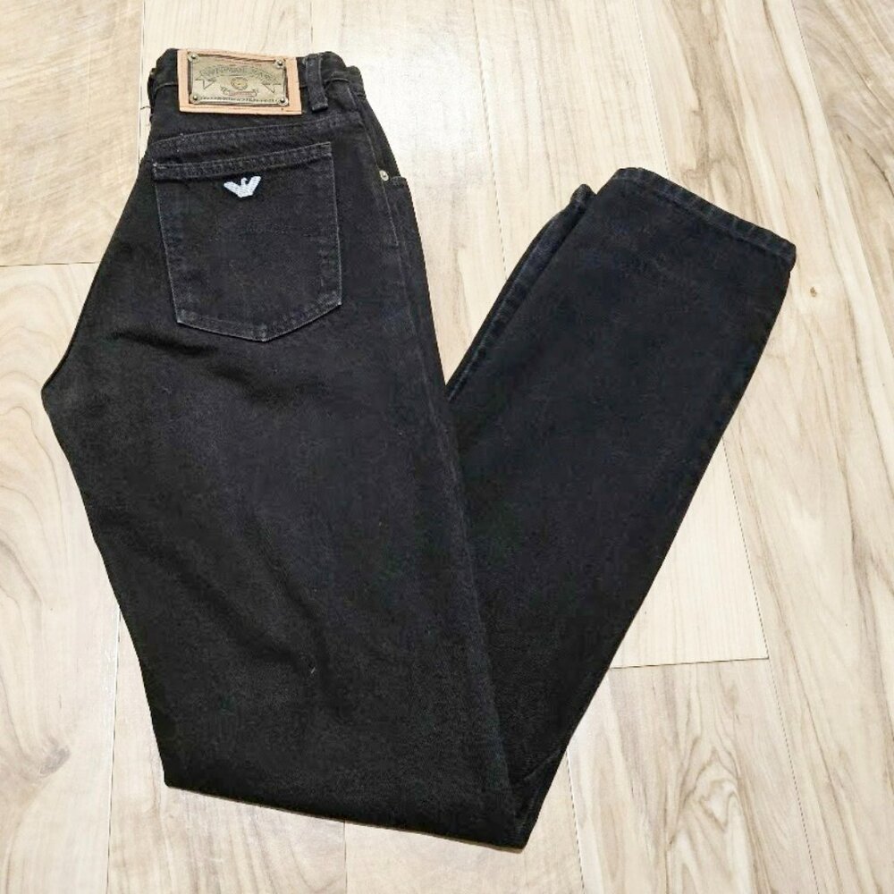 Vintage Armani Jeans 6 Womens 80s / 90s Straight High Rise Black Denim Usa 29x34